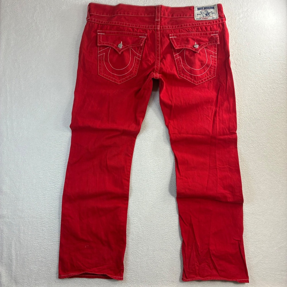 True Religion Jeans Mens 42x34 Red Straight Flap Pocket Rockstar Streetwear Y2K